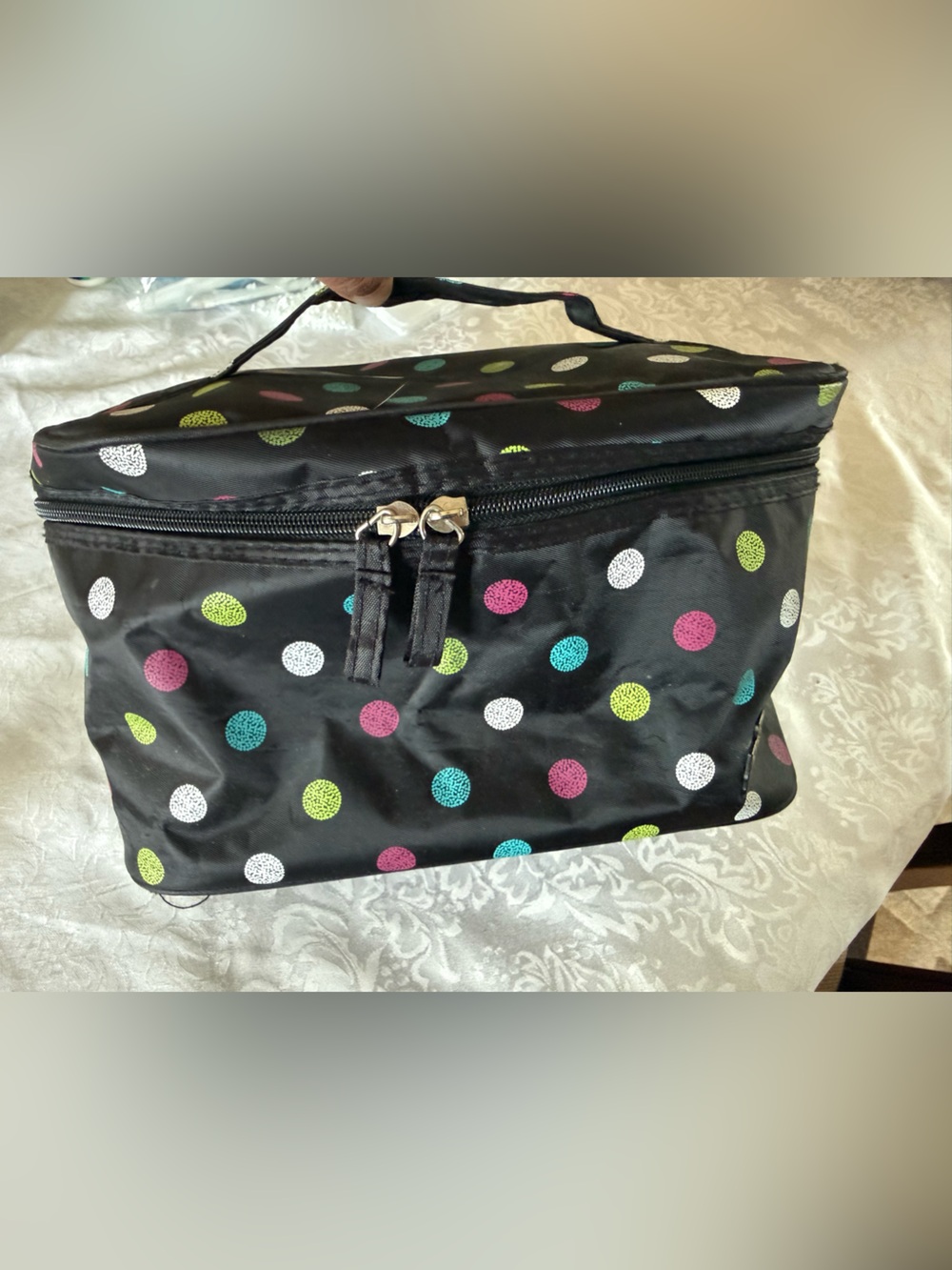 Caboodles Black Polka Dot Travel Cosmetic Case with Multicolor Dots